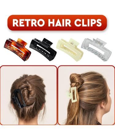 Hair Claw Clips Strong Hold 4 Rectangular Hairpins and 4 Strong Hold 4 inch Large Barrette Clamps for Thick Thin Fine Long Hair - Buy Online on GoSupps.com