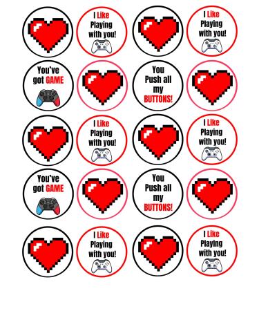 edible 20 x VALENTINES DAY Gamer cupcake toppers UNCUT Wafer/Icing - 1 (icing paper)