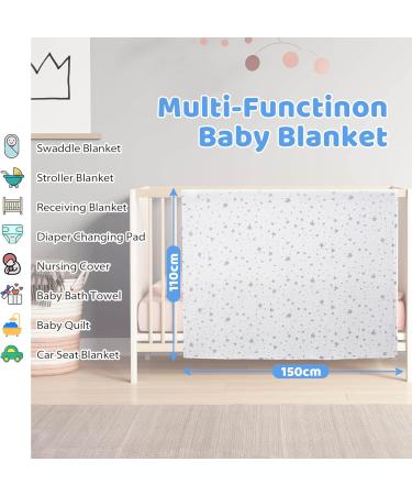 Miracle Baby Muslin Swaddle Blanket 115x150cm - Grey Stars - Cotton Summer Layer - For Boys and Girls - Buy Online on GoSupps.com