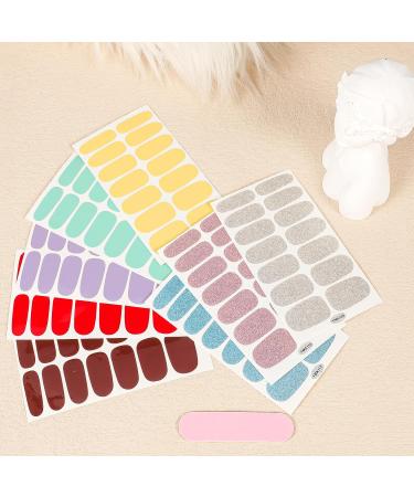 JSRQT Solid Glitter Color Full Wraps Nail Polish Stickers 8 Sheets Nail Art Polish Decals Tips Self-Adhesive Nail Polish with Nail Files Nail Strips Bright Pink Nail Wraps Nail Art Designs for Women - Buy Online on GoSupps.com
