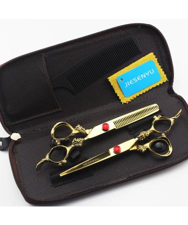 JIESENYU Professional Gold Hairdressing Scissors Barber Hair Cutting Scissors Razor Sharp Japanese Stainless Steel 6 inch Hair Shears