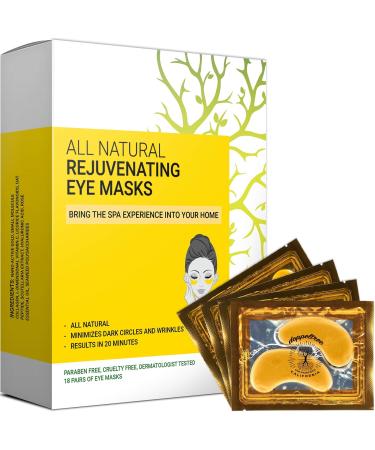 Under Eye Patches & Masks (18 Pairs) - All Natural Anti Aging Treatment for Bags  Puffiness  Wrinkles  & Dark Circles - 24K Gold  Collagen  Hyaluronic Acid  Hydrogel - Formulated in San Francisco