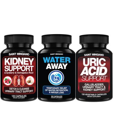 Saint Mingiano Kidney Cleanse + Water Retention Flush + Uric Acid Support 3-in-1 Detox & Bloat Relief Bundle Herbal Support for Kidney Health Fluid Balance & Joint Comfort