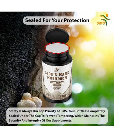 SMSHEALTHPRODUCTS.com Lion's Mane Pills Mushroom Cognition Capsules (60 Veggie Capsules) 30% Polysaccharides- Lions Mane Extract Capsules | Brain Supplement for Brain Health and Memory Support - Buy Online on GoSupps.com