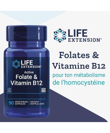 Life Extension Bioactive Folate & Vitamin B12 High Dosed 90 Vegan Vegetarian Gluten Free Soy Free Non-GMO - Buy Online on GoSupps.com