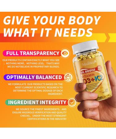 Plant-Based D3 K2 Vitamin 10000 IU w/ Virgin Coconut MCT Oil - 200 mcg MK7 Vitamin K2 Non-GMO for Ultimate Absorption - Bone Immune & Heart Health - Easy to Swallow D & K Supplement - 250 Softgels 250 Count (Pack of 1) - Buy Online on GoSupps.com
