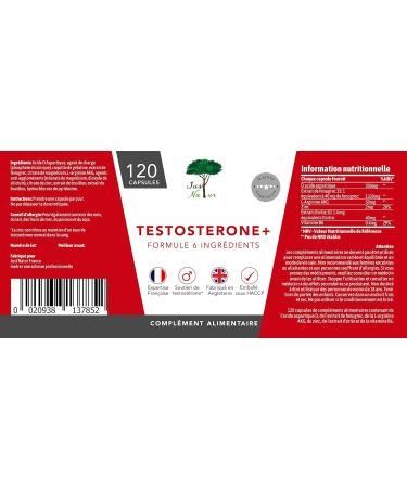Just'Natur-Testosterone for Men - Natural Ingredients - Superior Quality - New Formula- 6 Nutrients - Rich in Zinc-Fenugreek - Toning - 120 Natural Capsules for a 4-Month Treatment - Buy Online on GoSupps.com