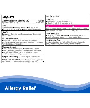 CalmCo Adult Allergy Relief Vials Pre-Measured Diphenhydramine HCl 25mg Travel Size Allergy Medicine for Ages 12+ Antihistamine for Sneezing Runny Nose & Itchy Eyes Mixed Berry Flavor 18 Count - Buy Online on GoSupps.com