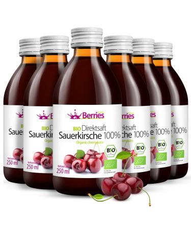 Organic Sauerkirschs juice 6 Pack (6x250ml) - organic pure sour cherry direct juice 100% - cold -pressed cherry mother juice without GMO without preservatives without sugar additive - vegan eco berriesolska cherry 250 ml (6 Pack)