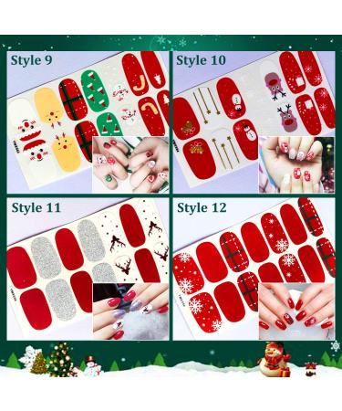 Kalolary 12 Sheets Christmas Nail Polish Stickers - Self-Adhesive DIY Nail Art Wraps with Nail File - Buy Online on GoSupps.com