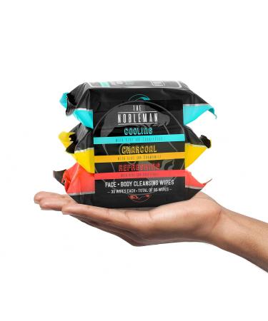 Men's Assorted Cleansing Wipes 3 Pack (90ct) - Cooling, Charcoal, Refreshing - Buy Online on GoSupps.com