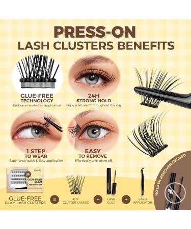 LASHVIEW Self Adhesive Lash Clusters - Natural 10-16mm Press-On Eyelashes Kit with Tweezers | No Glue Needed | 40PC Individual Lash Extensions - Buy Online on GoSupps.com