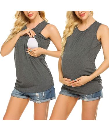 UNibelle Women's Maternity Nursing Top Breastfeeding Tank Top Tee Shirt Double Layer Sleeveless Pregnancy Shirt S-XXL S 1pcs_dark Grey