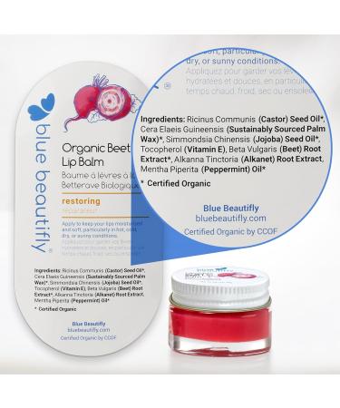 Blue Beautifly Beet-Infused Organic Lip Balm | Hydrating & Moisturizing Tinted Gloss with Peppermint Oil | 2 Pack | USDA Certified | Vitamin E & Jojoba Oil - Buy Online on GoSupps.com