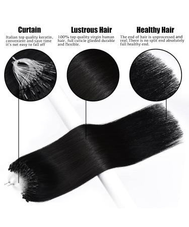 Premium Real Hair Extensions - 100 Strands Micropoint 0.5g each 35.6 cm Jet Black Brazilian Remy Hair - Buy Online on GoSupps.com