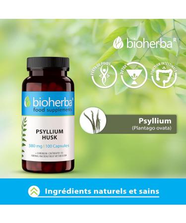 100 Psyllium Blond Capsules High Dosage up to 1140 mg per day - Pure powder of psyllium husk and chromium for maximum efficacy and health by BIOHERBA - Buy Online on GoSupps.com
