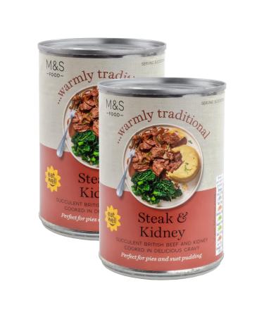 M&S Marks & Spencer Tinned Steak & Kidney Chunks Hearty Pieces of British Beef & Kidney in a Rich Gravy - 2 x 400g