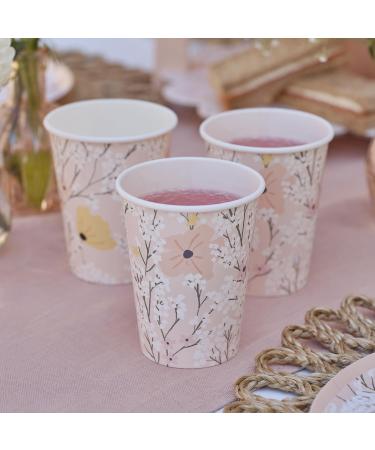 Ginger Ray Pink Floral Paper Birthday Cups Party Tableware 8-Pack Cups