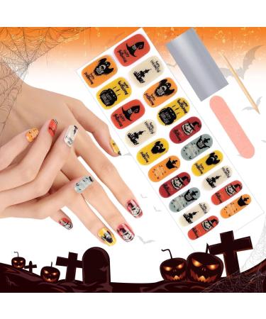 Kalolary Halloween Gel Nail Polish Stickers 20PCS Nail Adhesive Wrap Full Wraps Gel Nail Strips with Nail File and Stick for Halloween Nail Art Decor (UV/LED Lamp Required)