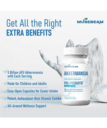 musebeam GLP-1 Support Prebiotic Probiotic Weight Loss Supplement - 5 Billion AFU Akkermansia Muciniphila with XOS - Activate Boost Natural GLP1 Support Metabolic & Gut Health for Men Women - Buy Online on GoSupps.com