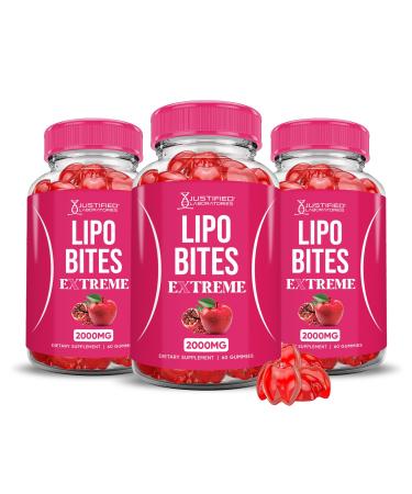 (3 Pack) Lipo Bites ACV Gummies Extreme 2000MG Formula Apple Cider Vinegar Chewies Formulated with Pomegranate Beet Juice Powder B12 Vegan Non GMO 180 Gummys