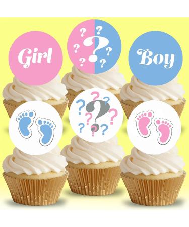 24 x Pre-Cut Gender Reveal 3 Edible Stand up Wafer/Rice Paper Cupcake Cake Dessert Toppers Party Boy or Girl Baby Shower Decorations (Gender Reveal 3) - Buy Online on GoSupps.com