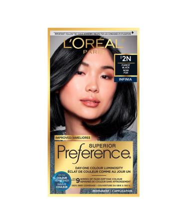 L Or al Paris Superior Preference 9 weeks of Luminous Fade-Defying Permanent Hair Dye 2N Purest Black 100% Grey Coverage 1 Hair Dye Kit (Packaging May Vary) Purest Black 1 Count ( Pack Of 1 )