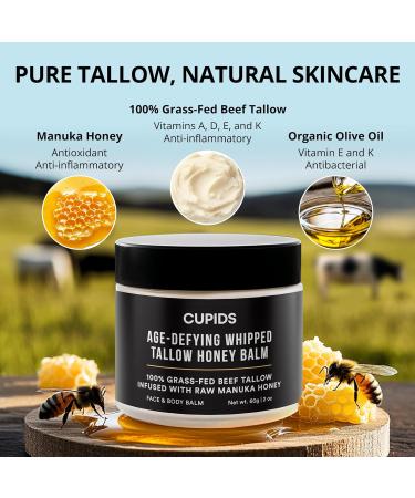 Cupids Tallow and Honey Balm Grass Fed Beef Tallow for Skin Face Moisturizer with Raw Manuka Honey Olive Oil Beeswax & Vitamin E - Buy Online on GoSupps.com