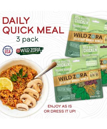 Wild Zora Organic Quinoa Bowls - Herb Roasted Chicken Flavor (3-Pack) | Gluten-Free, Quick & Tasty Meals with Lentils and Olive Oil | Pantry Staple Instant Meal Option - Buy Online on GoSupps.com
