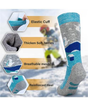 Merino Wool Kids Ski Socks - Warm Thermal Knee-high Snowboard Socks (2 Pairs) - Grey Blue - Boys Girls Toddler - Small - Buy Online on GoSupps.com