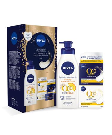 NIVEA The Firming Collection With Q10 Holiday Gift Set for Visibly Firmer Skin Includes Anti-Wrinkle Day Cream Night Cream and Firming Body Lotion 3-Piece Skin Care Set