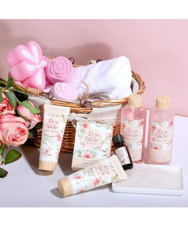 Rose Bath Gift Set for Women - 11 Pc Spa Kit with Bubble Bath, Lotion - Perfect Birthday & Christmas Gift - Buy Online on GoSupps.com