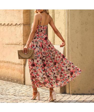 Summer New Thin Shoulder Strap Gathered Frilly Floral Print Dress Long Sleeve Dresses for plus Size Bridesmaids Red Small - Buy Online on GoSupps.com