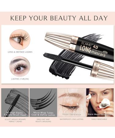 Mascara 4D Silk Fiber Waterproof: Black Volume and Length Smudge-Proof Mascara Thickening Lengthening Mascaras No Clumping Lasting All Day - Buy Online on GoSupps.com