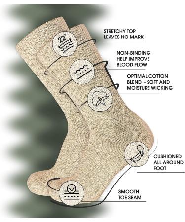 Premium Cotton Diabetic Crew Socks - 6 Pairs, Non-Binding Top, Extra Soft, Size 9-11, Heather Grey - Buy Online on GoSupps.com