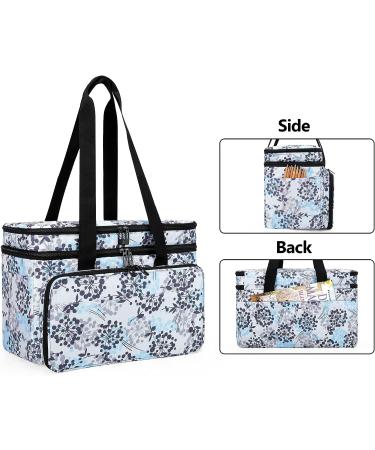 CURMIO Double-Layer Knitting Tote Bag - Yarn Storage with Compartments for Crochet Hooks & Needles - Dandelion Print - Patented Design - 14 Inches - Knitting Project Bag - Buy Online on GoSupps.com
