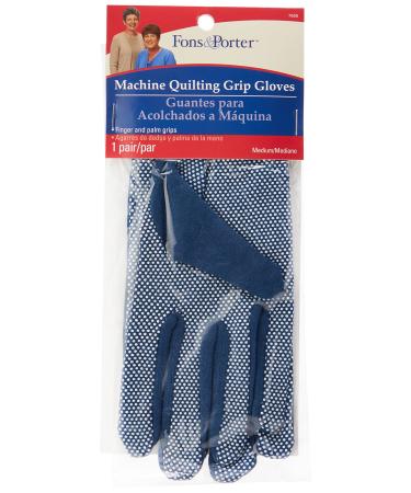 Dritz Fons & Porter 7855 Machine Quilting Grip Gloves, Blue, Size Medium Blue Medium (Pack of 2)