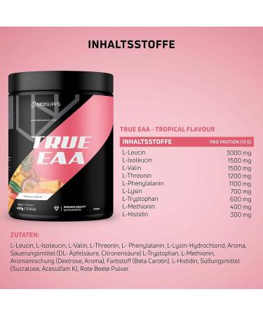 NEOSUPS EAA Pulver Tropical 430g - Premium Essential Amino Acids for Pre & In-Workout | 10 300mg EAAs & L-Histidine Enriched - Buy Online on GoSupps.com