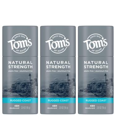 Tom's of Maine Natural Strength Plastic-Free Aluminum-Free Deodorant for Men, Rugged Coast, 2 oz. 3-Pack (Packaging May Vary) Rugged Coast; Plastic Free 2 Ounce (Pack of 3)