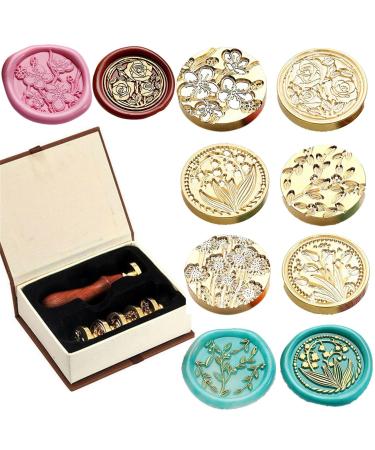 JUPPE 6pcs Flower Wax Seal Stamp Set  Cherry Blossom Rose Bell Orchid Branches Tulip Various Flowers Sealing Wax Stamp Wedding Invitation Birthday Party Sealing Stamp (Flower-7)