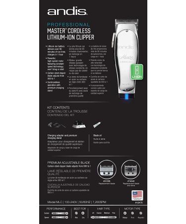 Andis 12470 Professional Master Trimmer - Corded/Cordless Adjustable Blade Clipper for Hair & Beard, Chrome/Silver - 5pc Set - Buy Online on GoSupps.com