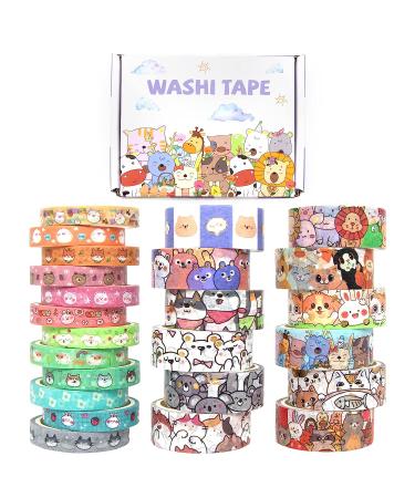 WAPETASHI Cute Washi Tape Set - 24 Rolls Kawaii Animals Gold Foil Decorative Masking Tape for Journaling, Scrapbooking, Kids Crafts & Gift Wrapping - Ideal for Aesthetic Supplies and Planners - Buy Online on GoSupps.com