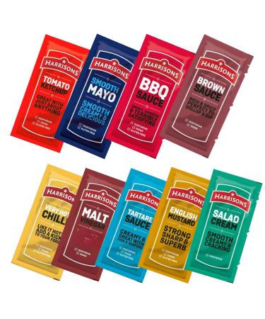 Harrisons Sauce Pick N Mix - Create Custom Sauce Combo with 6+ Flavours | Mayonnaise BBQ Brown Tomato Ketchup Salad Cream Tartare | 250 Sachet - Perfect Chips Gift Set for Chips Lovers