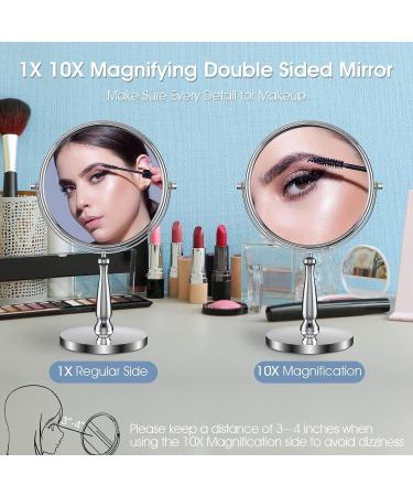 Zelaxy 8 Large Makeup Vanity Mirror | Double Sided 1X 10X Magnification | 360 Swivel Round Mirror with Stand | High Definition | Chrome Finish | Silver - Buy Online on GoSupps.com