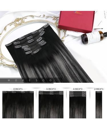 Moresoo Balayage Black Silver Clip in Human Hair Extensions | Ombre 24 Inch 7 Pieces/120g - Buy Online on GoSupps.com