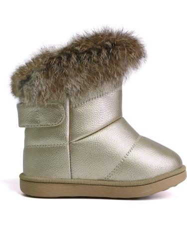 MINBEI Baby Girls Soft Leather Winter Snow Boots - Waterproof Toddler Girls Booties (6.5 UK Child, Gold) - Buy Online on GoSupps.com