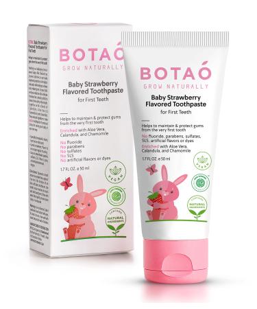 BOTAO Baby S Natural Strawberry Flavored Toddler Toothpaste Fluoride Free EWG Verified Vegan SLS Free Safe to Swallow AloeVera Calendula Xylitol-1.7Oz