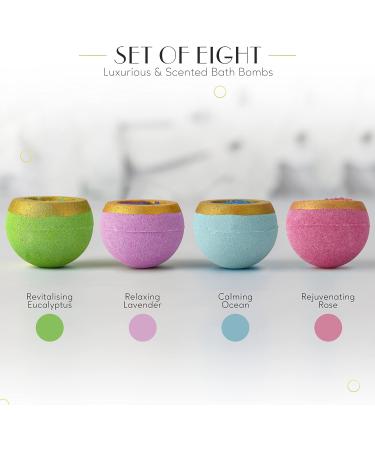8-Piece Luxury Bath Bomb Set | Natural Organic Vegan Spa Pampering | Essential Oil Scented Fizzers for Home Spa, Birthday, Christmas Gifts - Buy Online on GoSupps.com