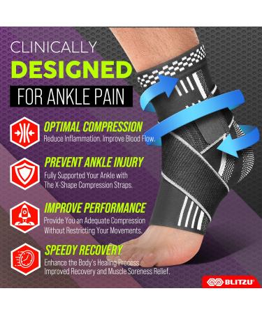 BLITZU Ankle Brace with Adjustable Compression Strap - Achilles Tendonitis Relief for Men & Women - Sprained Ankle Support Sleeve - Heel Pain & Foot Arch Protector - Size M Black - Buy Online on GoSupps.com