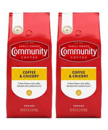 Community Coffee Coffee & Chicory Ground Coffee, Medium Roast, 32 Ounce (Pack of 2) Coffee & Chicory 32 Ounce (Pack of 2)